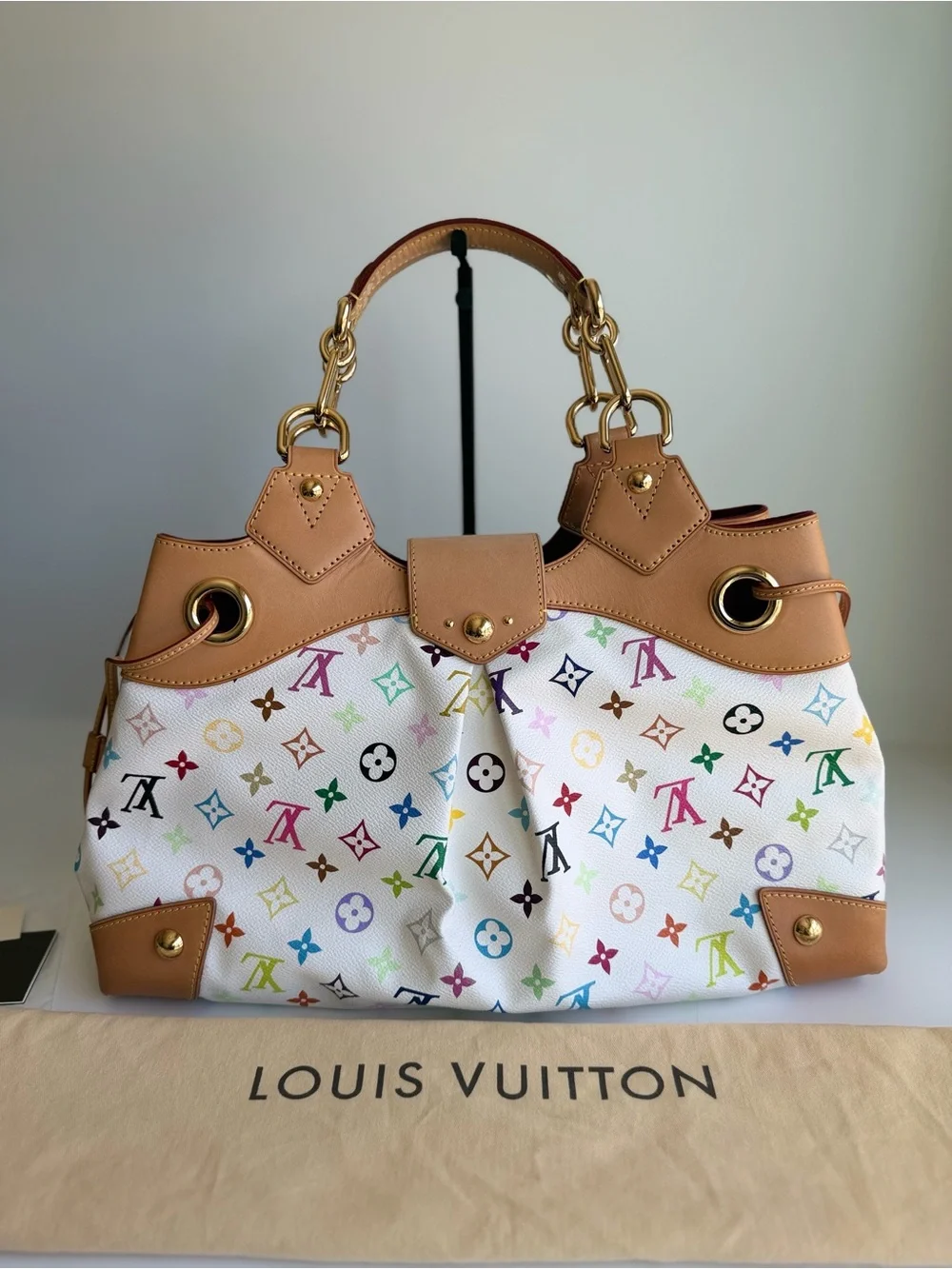 Authentic Louis Vuitton Takashi Murakami White Blanc Multicolor Ursula Handbag